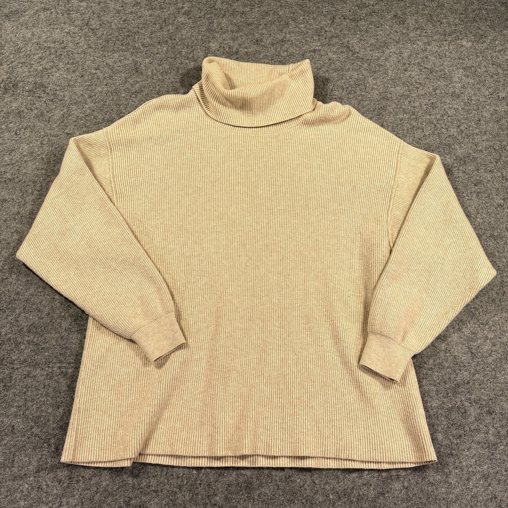 Free‎ People Sweater Womens Medium Beige Turtleneck Knit Pullover Minimal Cozy